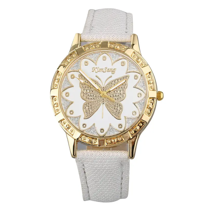 Ladywatch Gold Shell Butterfly Pattern Leather Watchband 1