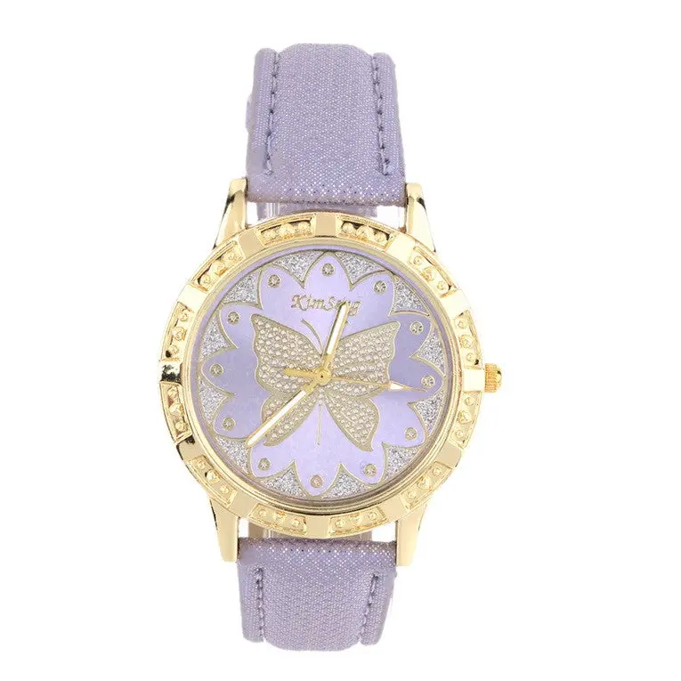 Ladywatch Gold Shell Butterfly Pattern Leather Watchband 2