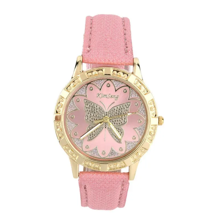 Ladywatch Gold Shell Butterfly Pattern Leather Watchband 3