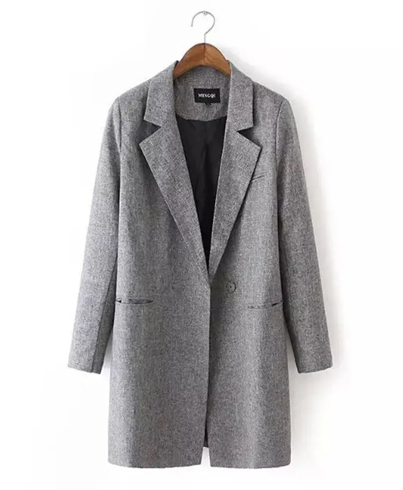 Lapel Collar Long Sleeve Loose Long Blazer Long Suit Ol Jacket Coat 1
