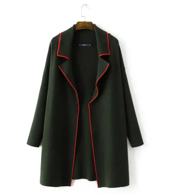 Lapel Contrast Color Edged Sweater Retro Women Long Sleeve Cardigan Knitwear Jumper Kleding Jerseis Mujer Femme 2 Color 1