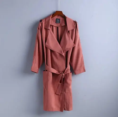 Lapel Epaulet Sashes Trench Women Loose Long Windbreaker Big Pockets Loose Coat Outerwear With Belt 1