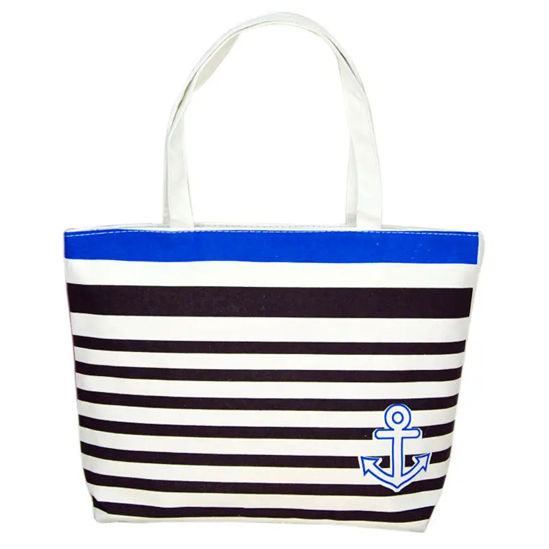 Large-Capacity Portable Women's Hbags Durable Canvas Blue Anchor Pattern Shopping Shoulder Bags Satchel Beach Bolsa Feminina 1