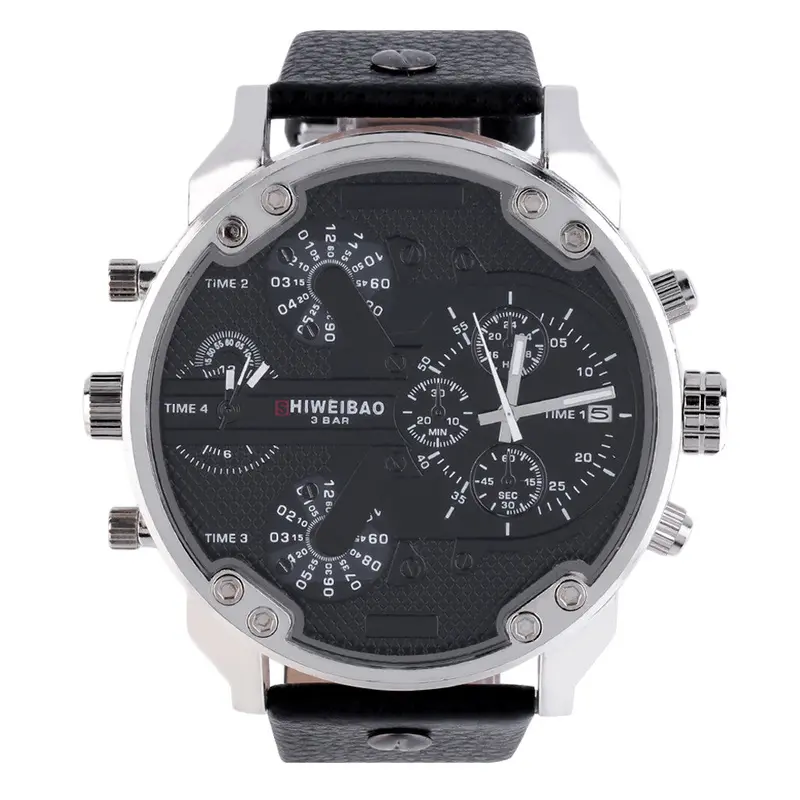 Large Dial Four Movetscool Luxury Analog Leather Wrist Watch Four Dials Display Sport Watch 1