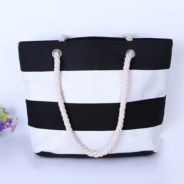 Large Size Women's Handbag Striped Canvas Design Bag Ladies Casual Tote Shoulder Messenger Bag 1