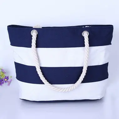 Large Size Women's Handbag Striped Canvas Design Bag Ladies Casual Tote Shoulder Messenger Bag 2