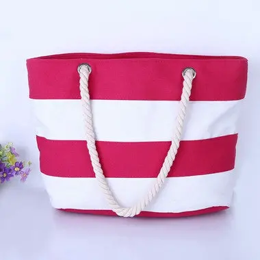 Large Size Women's Handbag Striped Canvas Design Bag Ladies Casual Tote Shoulder Messenger Bag 3