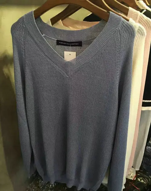 Large V Neck Thin Sweater Women Lazy Macaron Color Bat Sleeve Loose Knitwear Jumper Kleding Jerseis Mujer Femme 3 Color 1