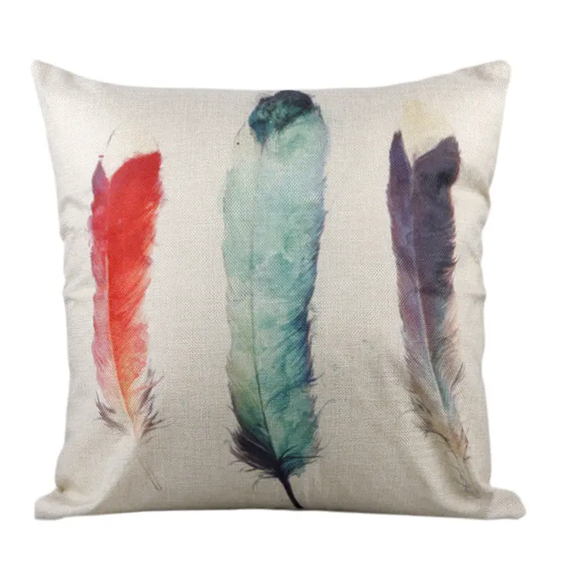 Latest Color Feather Cushion Cojines Sofa Bed Car Pillow Ornate Peacock Feathers Linen Cotton Pillow Cushion Sleeve 84573 1