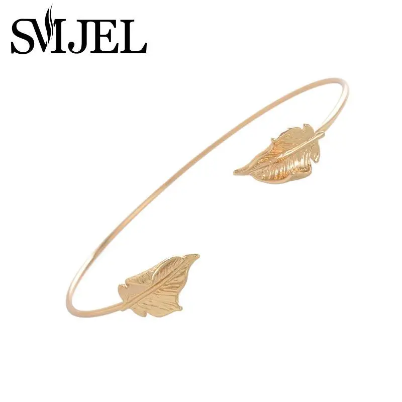 Leaf Bangle Cuff Gold And Silver Adjustable Double Leaf Bracelet Bangles G027 1