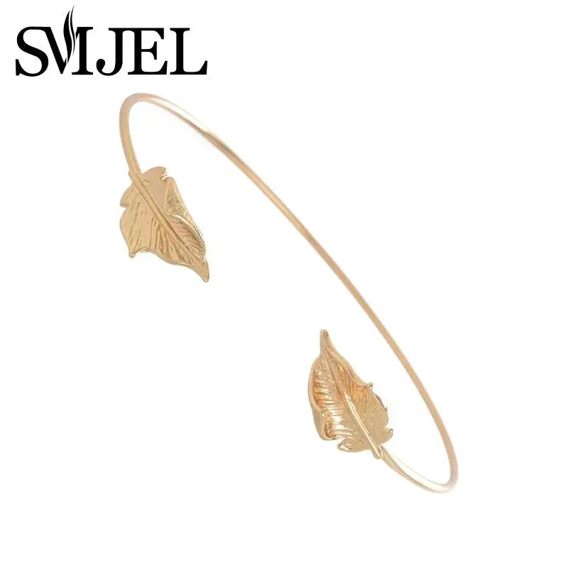 Leaf Bangle Cuff Gold And Silver Adjustable Double Leaf Bracelet Bangles G027 2