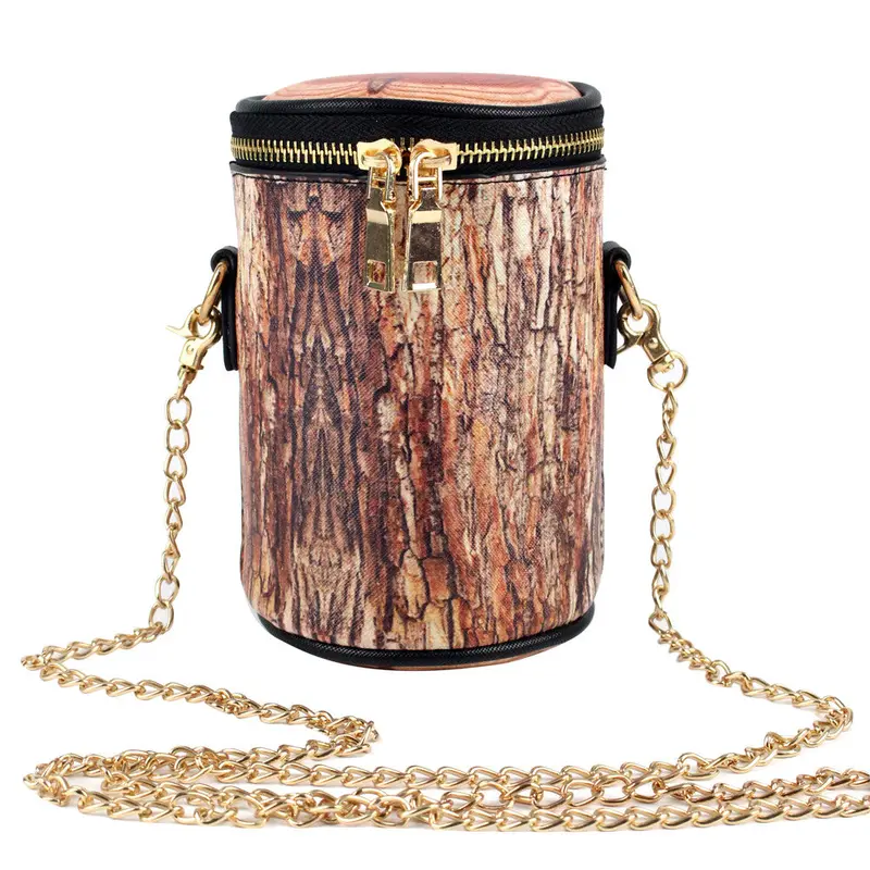 Leather Chain Women Bag Wood Stub Stump Barrel Handbags Bucket Cross Body Bags Women Messenger Bags Bolsa Bolsa Feminina 1