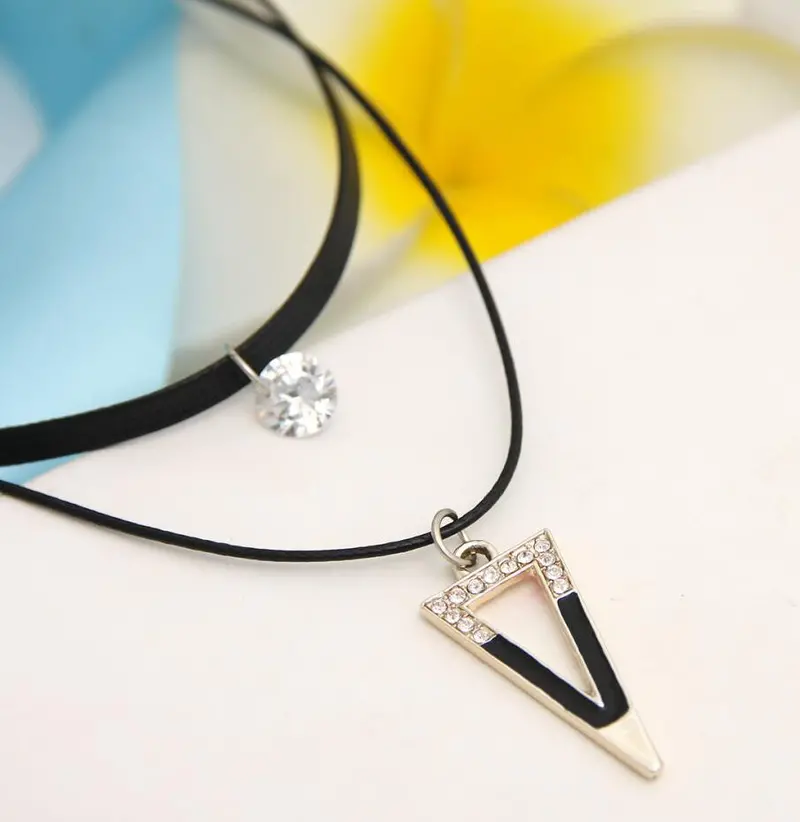 Leather Crystal Nekclace Geometric Triangle Pendant Necklace Wedding Gift Psxl038 1