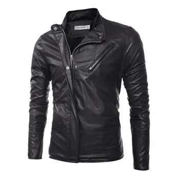 Leather Pu Jackets Jaqueta Masculina Casual Slim Fitirregular Zipper Coats Veste Homme Jackets 1