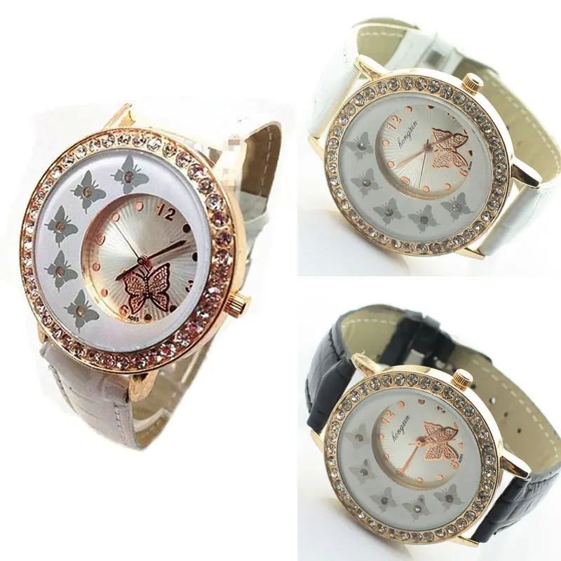 Leather Strap Butterfly Watches Women Rhinestone Watches Women Dress Watches Quartz Watch Jewellery Gifts 1