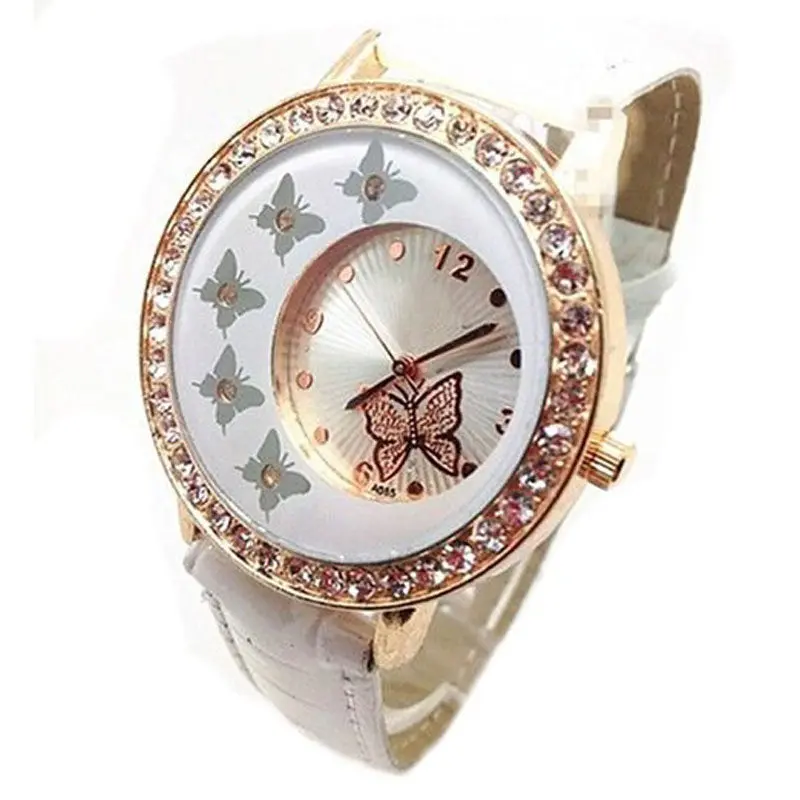 Leather Strap Butterfly Watches Women Rhinestone Watches Women Dress Watches Quartz Watch Jewellery Gifts 2