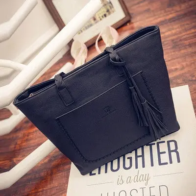 Leather Women Handbags Patchwork Tassel Shoulder Bag Famous Women Bag Weave Casual Tote Sac 1