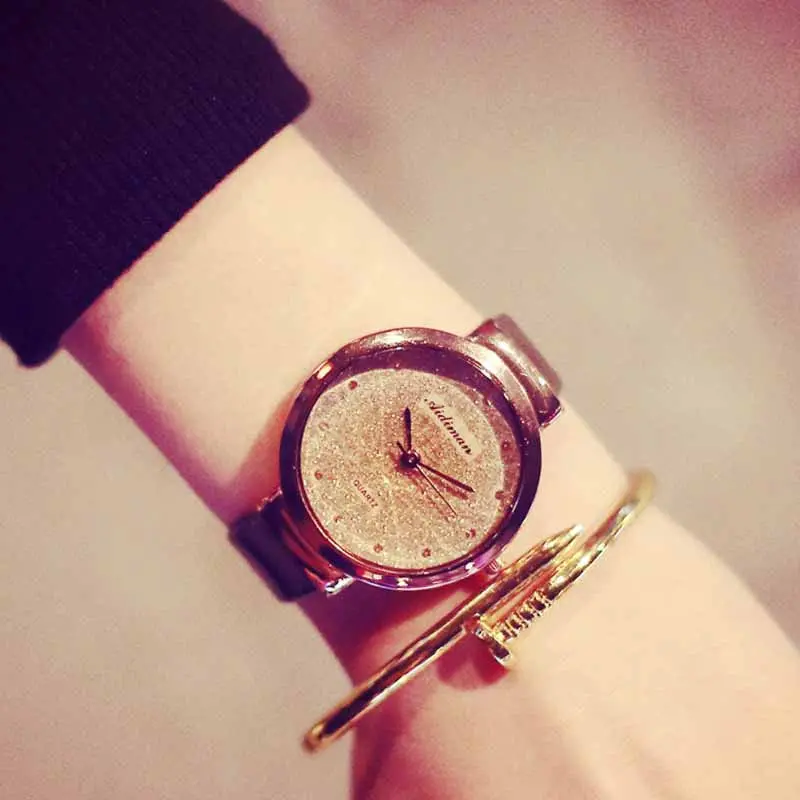 Leather Women Watch Trendy Rhinestone Wrist Watch Casual Women Watches Sands Starry Simple Hour Relogio Feminino Reloj 1