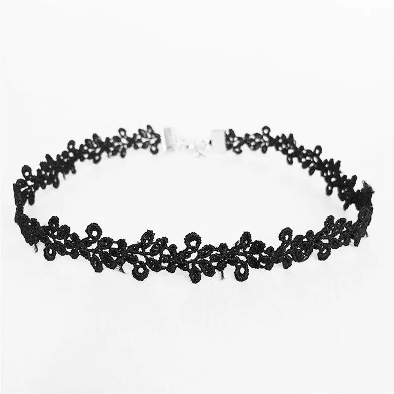 Leaves Lace Choker Black Necklace Elegant Short Rope Collier Tube False Choker Collar Necklace For Women 1