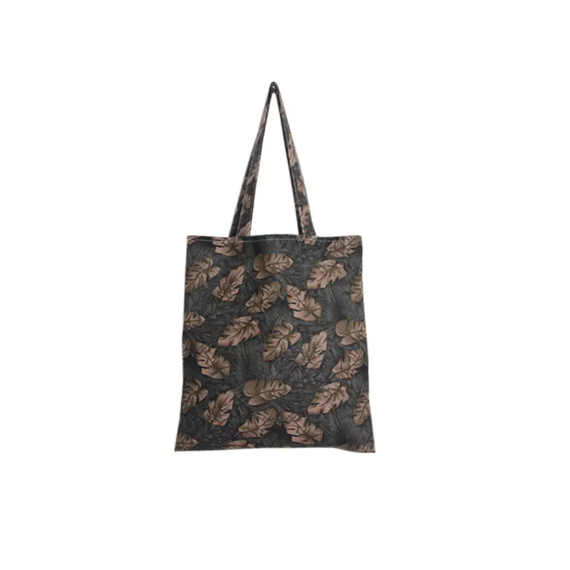 Leaves Printing Linen Tote Casual Shoulder Bag Women Shopping Bag Shoulder Bags Large Capacity Daily Use Hbags 1