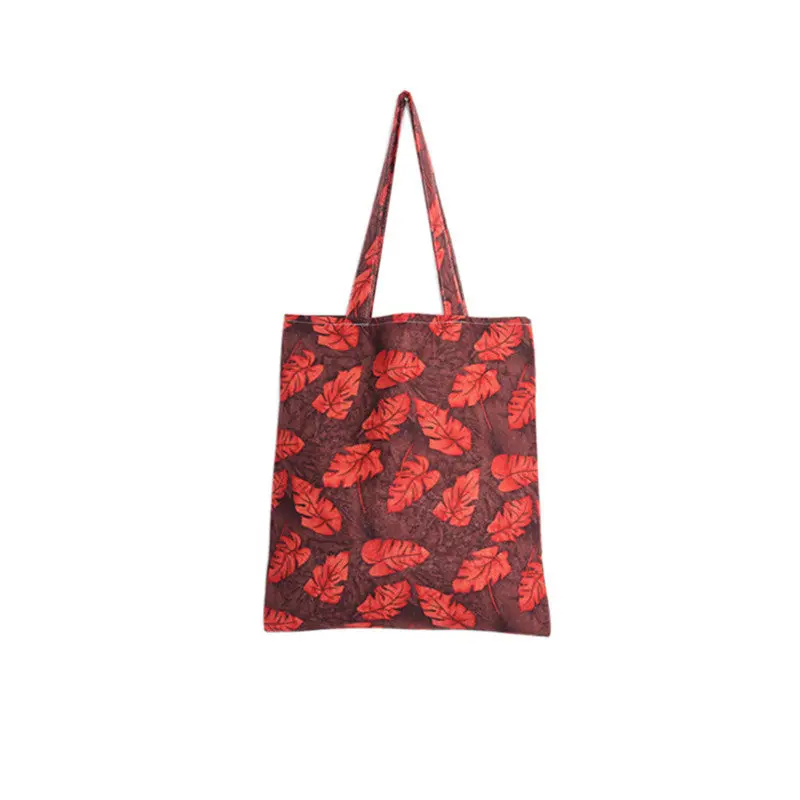 Leaves Printing Linen Tote Casual Shoulder Bag Women Shopping Bag Shoulder Bags Large Capacity Daily Use Hbags 2