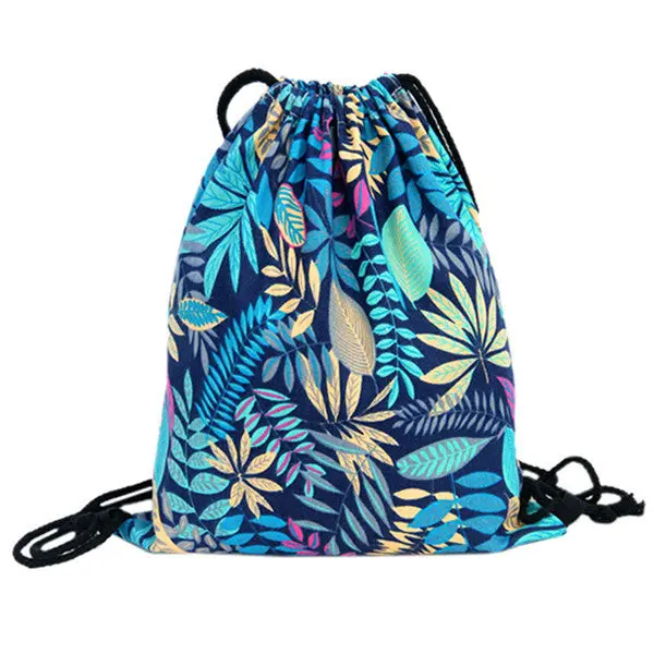 Leaves Women Men Backpack Printing Canvas Cat Backpacks For Girls Drawstring School Femmes Mulheres Bag 1