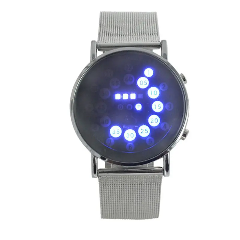 Led Watch Round Mirror Blue Circles Stainless Steel Clock Watch Women Men Watches Relogio Masculino Gift Wristwatches Sale Feida 1