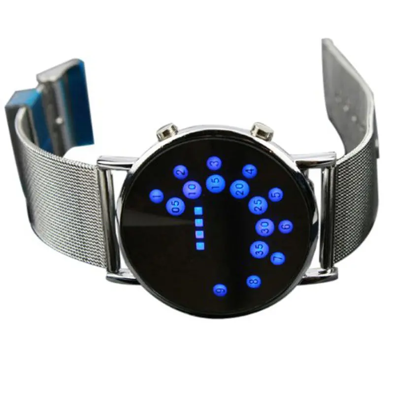 Led Watch Round Mirror Blue Circles Stainless Steel Clock Watch Women Men Watches Relogio Masculino Gift Wristwatches Sale Feida 2
