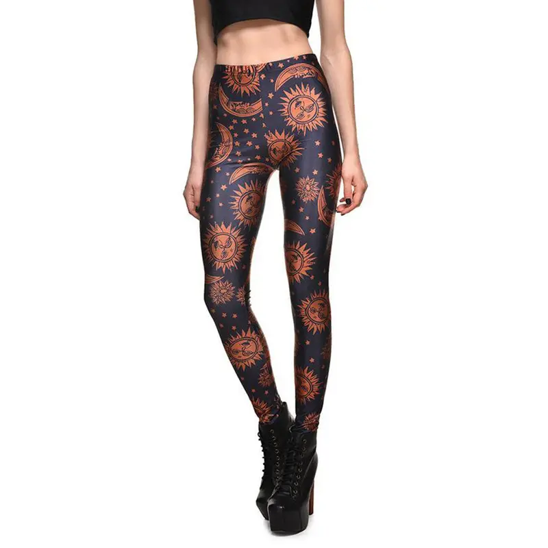 Leggings Moon Sun Print Pencil Pants Polyester Bodybuilding Fitness Clothing Elastic Leggings S-Xxxxl Size 1