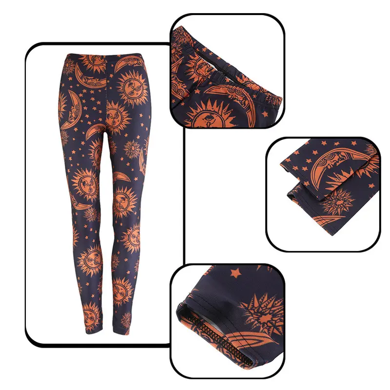 Leggings Moon Sun Print Pencil Pants Polyester Bodybuilding Fitness Clothing Elastic Leggings S-Xxxxl Size 4