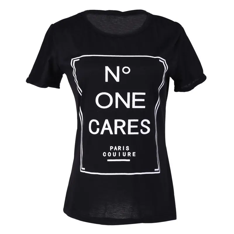 Leisure Letters Printing Women T Shirt Casual O-Neck Short Sleeve Tee Tops Female T Shirts Woman Clothes Black White 1