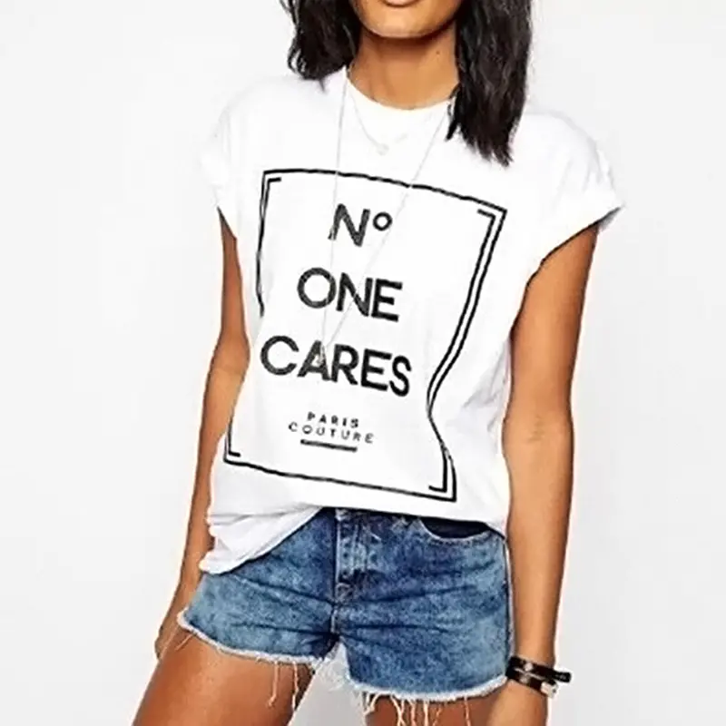 Leisure Letters Printing Women T Shirt Casual O-Neck Short Sleeve Tee Tops Female T Shirts Woman Clothes Black White 4