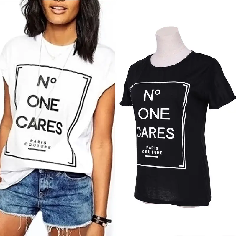 Leisure Letters Printing Women T Shirt Casual O-Neck Short Sleeve Tee Tops Female T Shirts Woman Clothes Black White 4