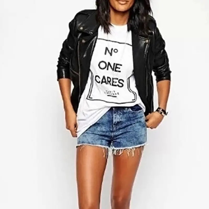 Leisure Letters Printing Women T Shirt Casual O-Neck Short Sleeve Tee Tops Female T Shirts Woman Clothes Black White 5
