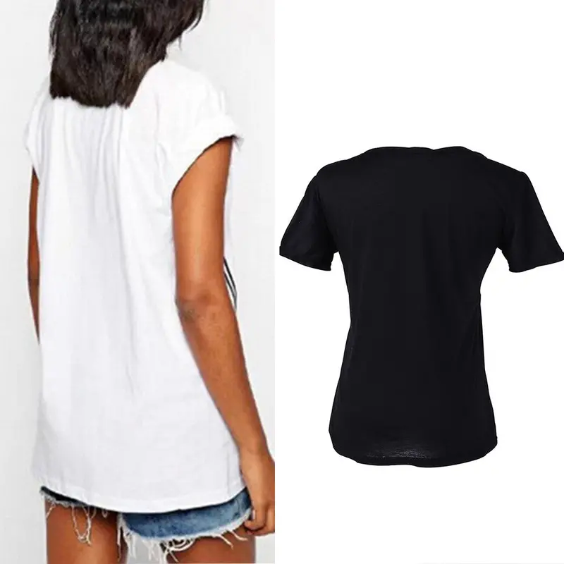 Leisure Letters Printing Women T Shirt Casual O-Neck Short Sleeve Tee Tops Female T Shirts Woman Clothes Black White 6