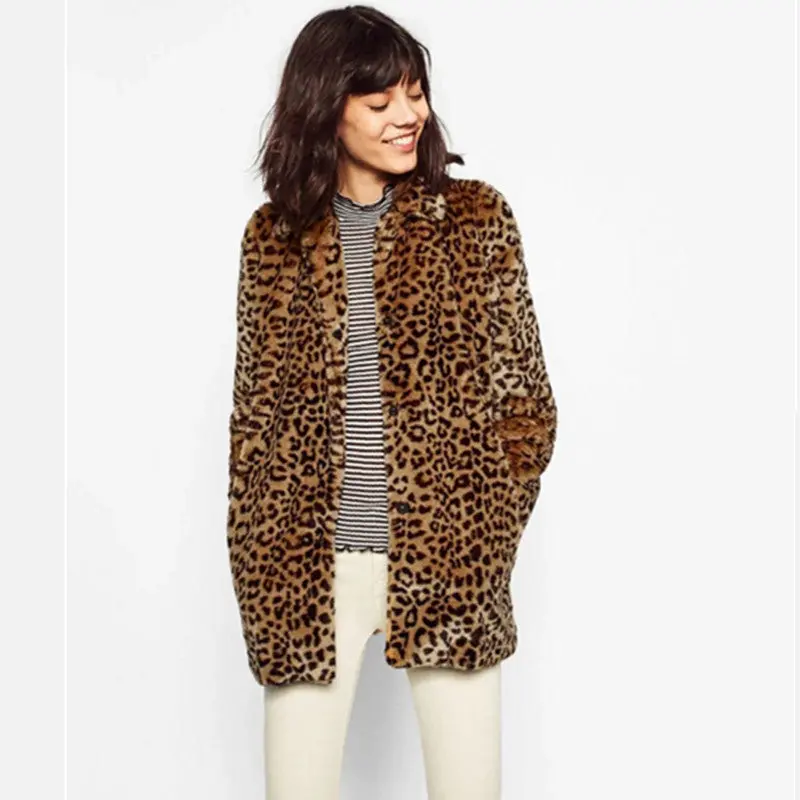 Leopard Pattern Shaggy Furry Faux Fur Coat Woman Keep Warm Lapel Long Sleeve Hairy Long Faux Fur Jacket Outwear 1