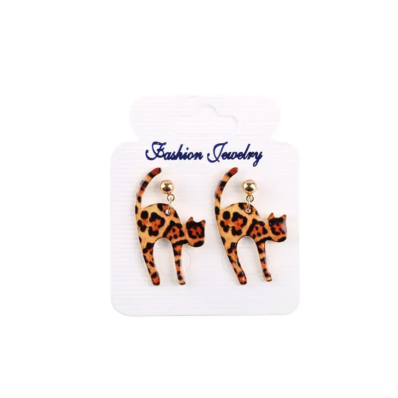 Leopard Print Lazy Cat Earrings Oeh027 1