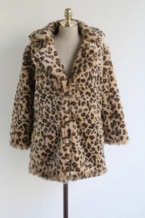 Leopard Shaggy Furry Faux Rabbit Fur Coat Keep Warm Lapel Long Sleeve Hairy Long Faux Fur Jacket Thick Outwear S M L Xl 1