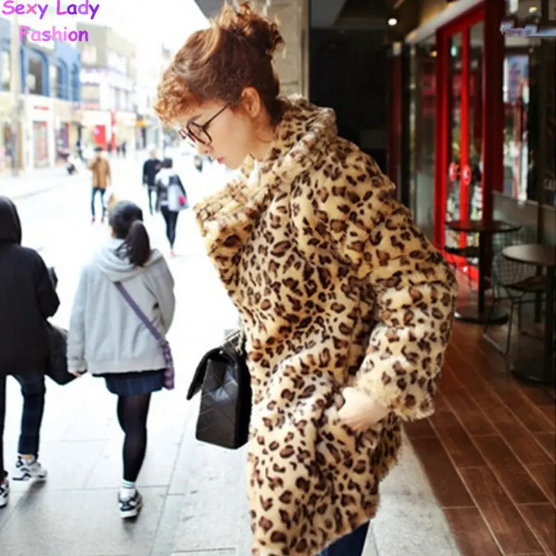 Leopard Shaggy Furry Faux Rabbit Fur Coat Keep Warm Lapel Long Sleeve Hairy Long Faux Fur Jacket Thick Outwear S M L Xl 2
