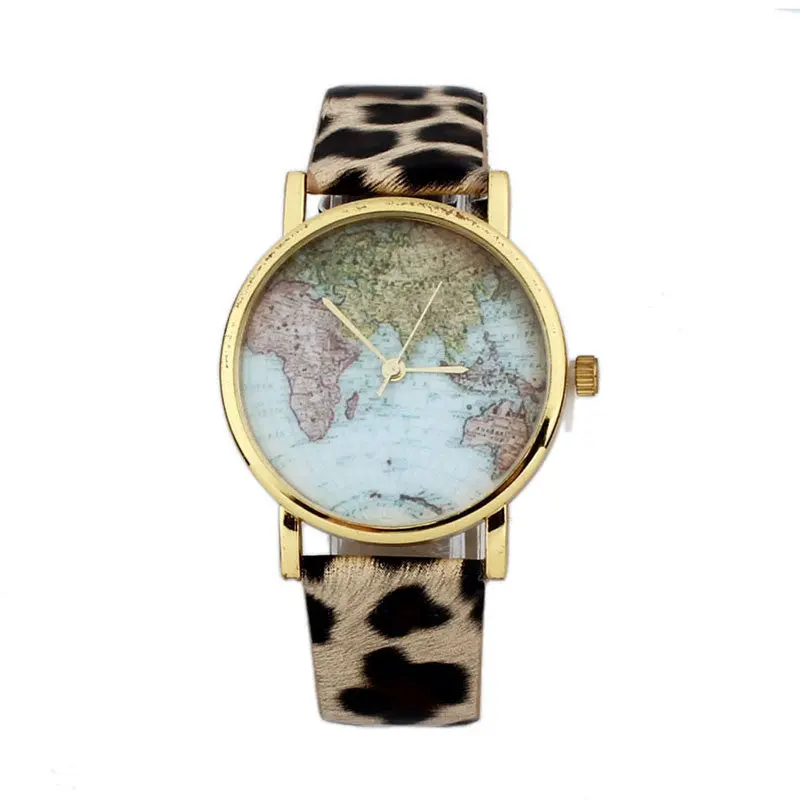 Leopard Women World Map Women's Dress Quartz Watch Women Casual Wristwatch Relojes Motre Luxe 2