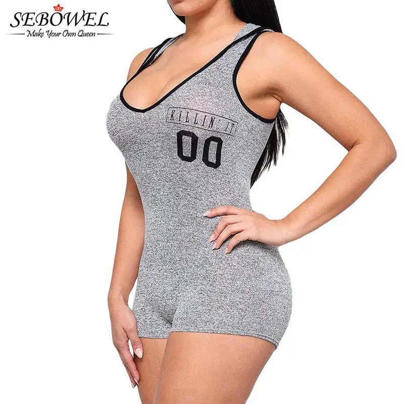 Letter Hooded Sports Rompers Fitness Jumpsuits Shorts Playsuit Sleeveless Bodysuit Overalls Sport Suit 2