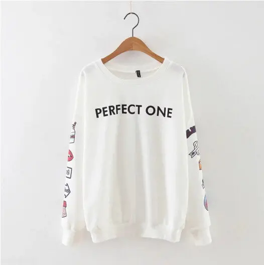 Letter Print On Front Long Sleeve Sweatshirt Women O Neck Pullover Hoodies Casual Jumper Sweats Tops White 1