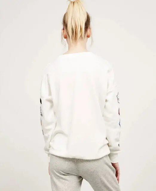 Letter Print On Front Long Sleeve Sweatshirt Women O Neck Pullover Hoodies Casual Jumper Sweats Tops White 3