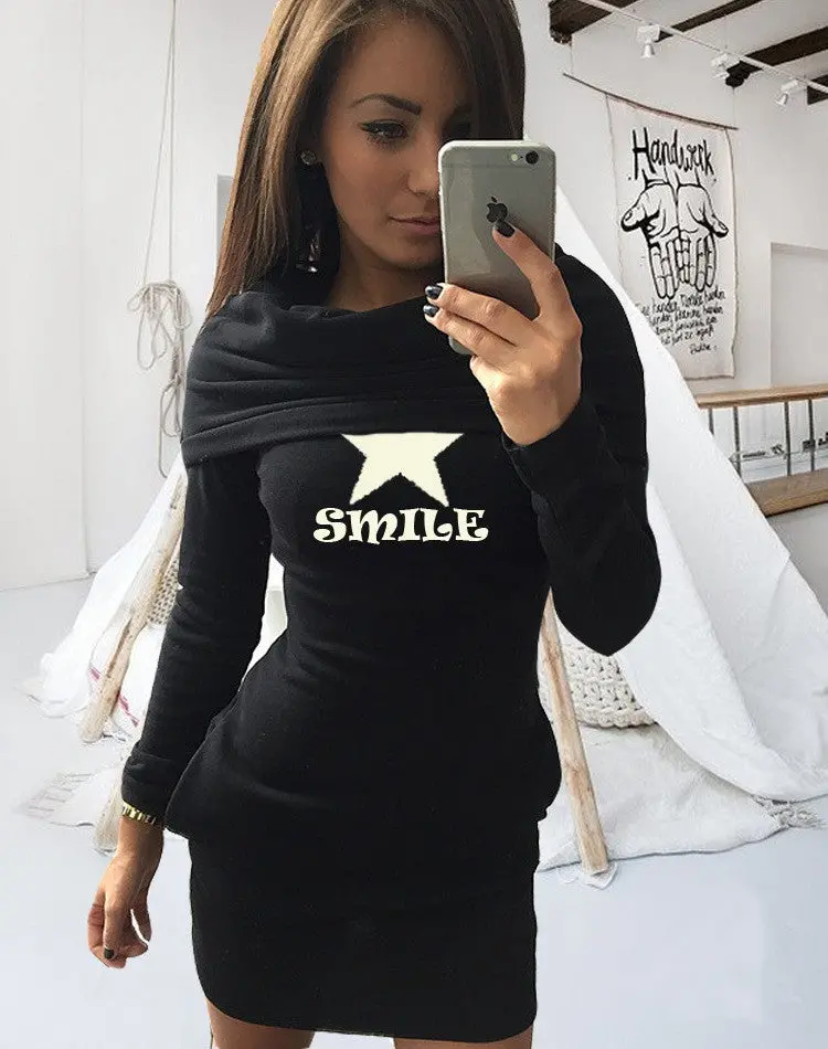 Letter Printed Sweatshirt Women Hoodies Dress Long Sleeve Casual Pullover Hooded Dress Gv265 1