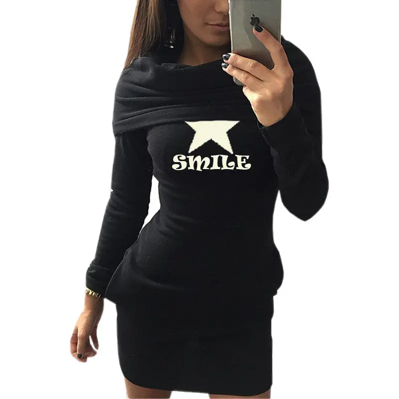 Letter Printed Sweatshirt Women Hoodies Dress Long Sleeve Casual Pullover Hooded Dress Gv265 4