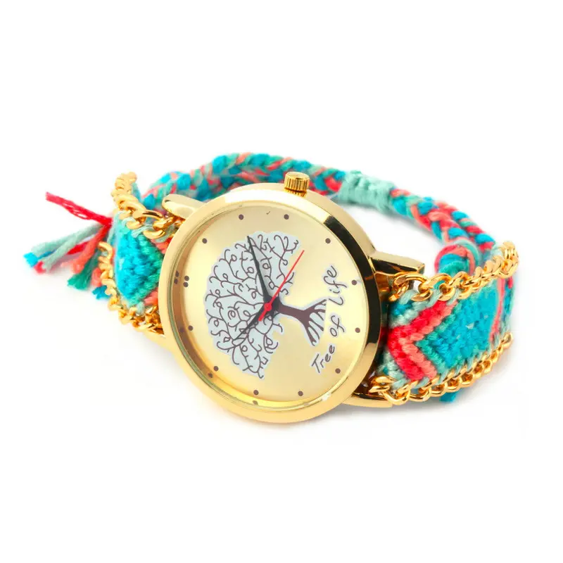 Life Of Tree Dial Ethnic Braided Analog Quartz Chain Bracelet Wrist Watch 1
