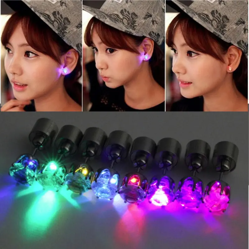 Light Up Led Bling Earrings Ear Studs Dance Party Accessories Blinking 1
