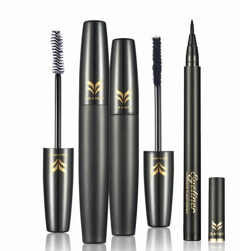 Liquid Eye Liner Pen Pencil Black Waterpro Eyeliner Makeup Mascara + Eye Liner Pen + 3D Eyelash Fiber 1