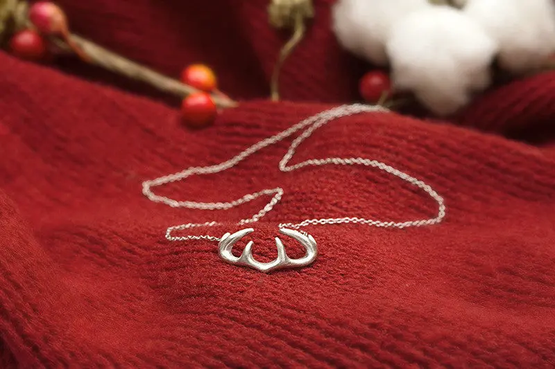 Long Chain Simple Antler Pendant Necklaces Horn Necklaces Christmas Gifts 30Pcs-N167 1