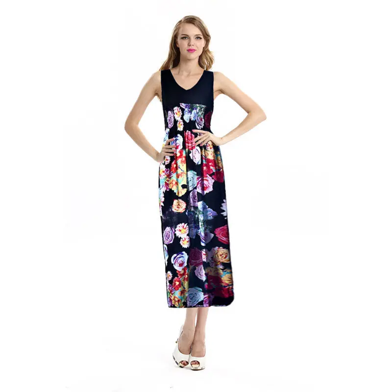 Long Dress Sundress Vestidos Women Vintage Deep V-Neck Floral Bohemian Long Maxi Party Dresses Feida 1